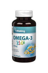 Vitaking Omega-3 kids 500 mg bottle with 100 softgels for children's brain health and development.