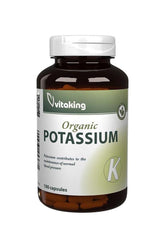 Vitaking Potassium 396 mg supplement bottle containing 100 capsules for heart and nerve health support.