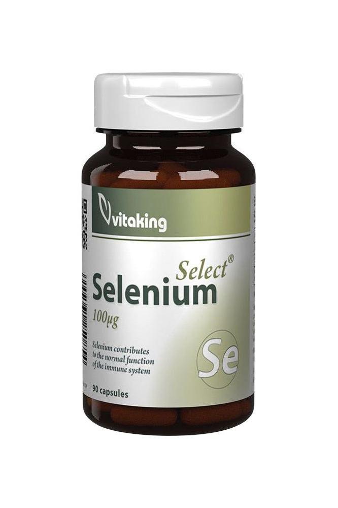 Vitaking Selenium Select supplement bottle with 90 capsules, supports immune system and antioxidant protection.