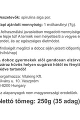 Vitaking Spirulina Algae Powder nutritional information and usage instructions on packaging.