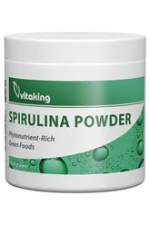 Vitaking Spirulina Powder 250g container, rich in protein, vitamins, and nutrients for energy and immunity.