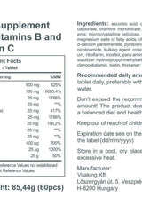 Supplement facts label for Vitaking Stress B-Complex Multivitamin with vitamins B and C.