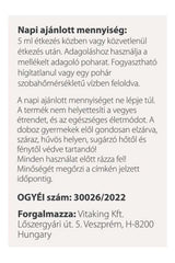 Instructions for recommended daily dosage and usage of Vitaking Vitafer Iron Syrup in Hungarian.