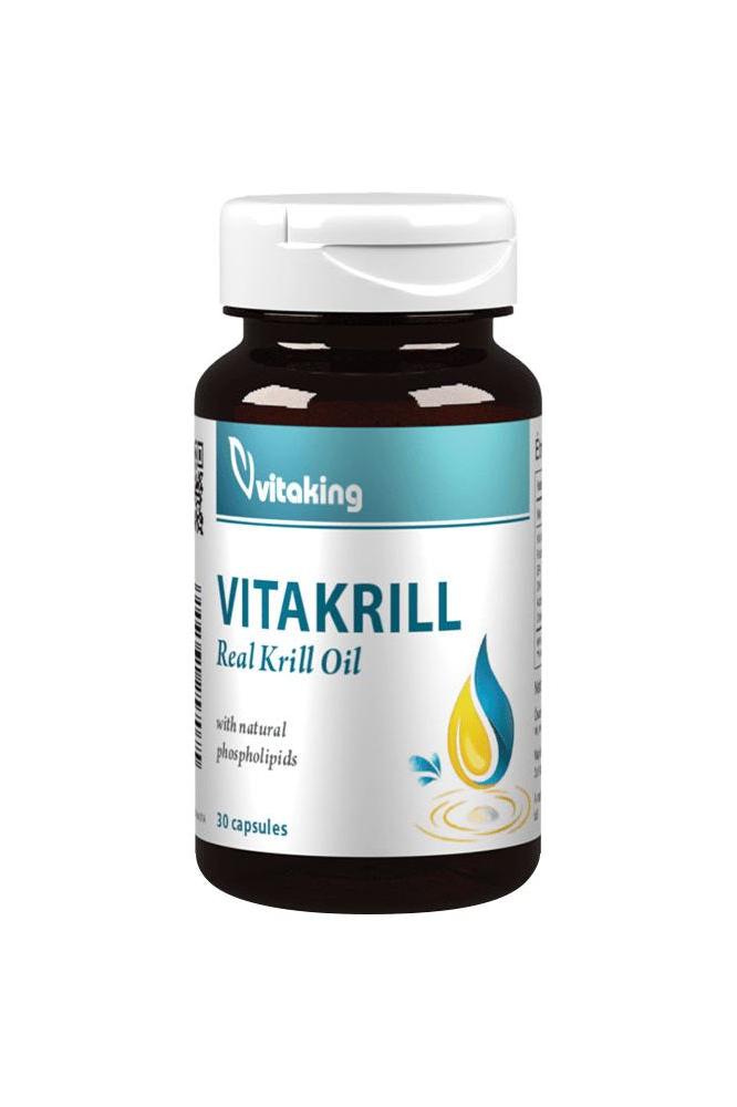 Vitaking Vitakrill Oil 500 mg bottle with 30 capsules for heart health and cognitive support.