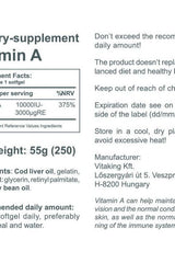 Vitaking Vitamin A 10000 softgel supplement facts and serving details in English.