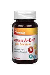 Vitaking Vitamin A+D+E plus Selenium softgel bottle, 30 count for immune support and antioxidant protection.