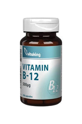 Vitaking Vitamin B-12 500 mcg 100 capsules bottle, supports energy metabolism and nervous system health.