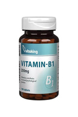 Vitaking Vitamin-B1 250 mg bottle with 100 tablets, supports energy metabolism and psychological function.