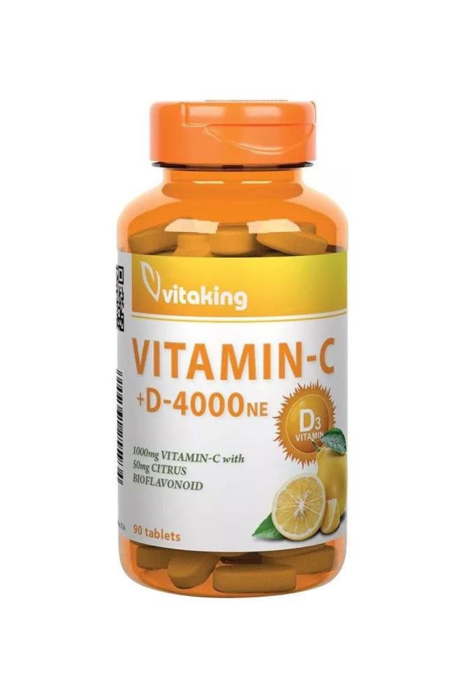 Vitaking Vitamin C-1000 + D-4000 NE, 90 tablets supplement for immune support and antioxidant protection.