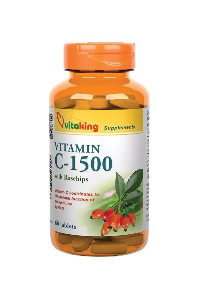 Vitaking Vitamin C-1500 with Rosehips, 60 tablets for immune support and antioxidant protection.