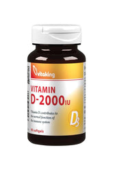 Vitaking Vitamin D-2000 softgels, supports immune function and calcium absorption, 90 count.