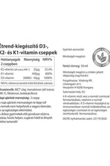 Label of Vitaking Vitamin D3 K2 K1 drops, detailing ingredients and benefits in Hungarian.