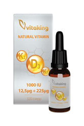 Vitaking Vitamin D3 K2 K1 drops 10 ml bottle with box, supports bone and heart health, boosts immunity.