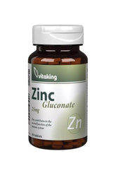 Vitaking Zinc Gluconate 25 mg supplement bottle with 90 tablets for immune support and health.