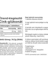 Vitaking Zinc Gluconate 25 mg supplement facts label, 90 tablets, nutritional information and daily dosage.