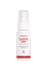 Vitamin360 CoQ10 50mg oral spray with thiamin, antioxidant supplement, 30 servings in a compact bottle.
