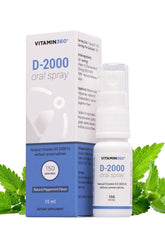 Vitamin360 D-2000 oral spray in peppermint flavor, 15 ml dietary supplement for vitamin D3.