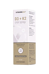 Vitamin360 D3 + K2 oral spray, 15 ml with natural peppermint flavor, dietary supplement, 150 sprays per bottle.