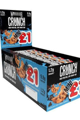 Warrior Crunch Protein Bar Mini box with 24 bars, high protein, low sugar, chocolate chip flavor, £1 deal.