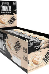 Warrior Crunch Protein Bar Mini box featuring high protein and low sugar, with white chocolate flavor.