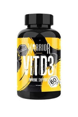 Warrior Vitamin D3 supplement bottle with 60 tablets for immune support and bone health.