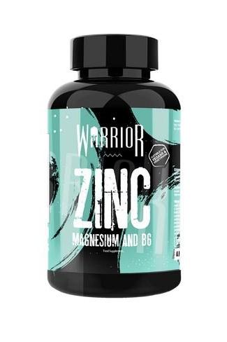 Warrior Zinc Magnesium and B6 supplement bottle, 60 tablets, supports health and energy.
