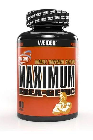 Weider Maximum Krea-Genic creatine supplement bottle for enhanced physical performance and recovery.