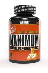 Weider Maximum Krea-Genic creatine supplement bottle for enhanced physical performance and recovery.