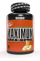 Weider Maximum Krea-Genic creatine supplement bottle for enhanced athletic performance.