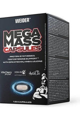 Weider Mega Mass Capsules for increased protein synthesis and testosterone support - 120 capsules packaging