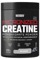 Weider Micronized Creatine powder, 310g container, designed for improved muscle growth and recovery, unflavoured.