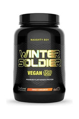 NaughtyBoy Winter Soldier VEGAN 100 plant-based protein packaging in Sweet Cinnamon flavor.