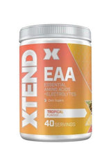 Xtend EAA essential amino acids supplement, tropical flavor, 40 servings, zero sugars.