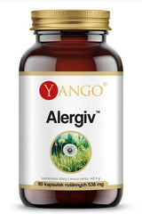 Yango Alergiv™ supplement bottle with 90 vegan capsules for allergy relief.