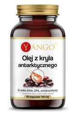 Yango Antarctic Krill Oil bottle, 60 capsules, rich in omega-3 fatty acids for heart and brain health.