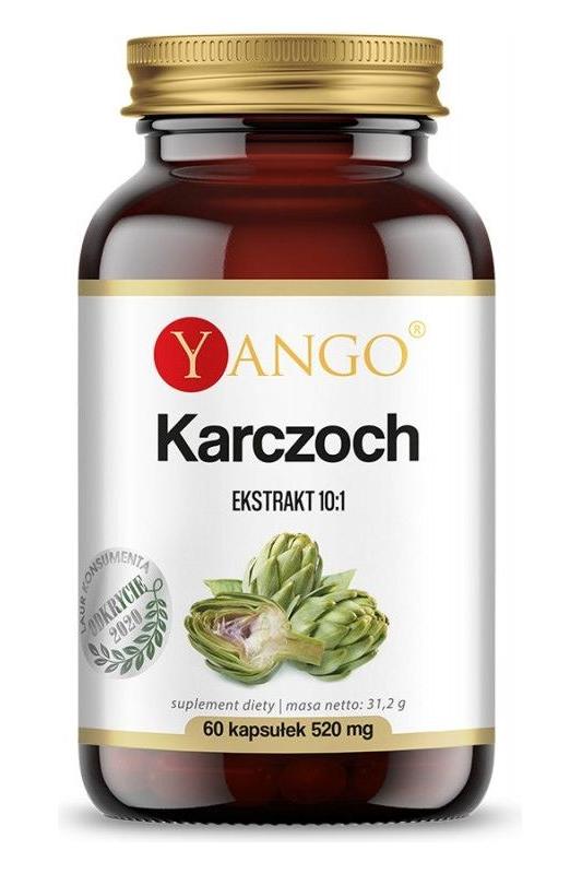 Yango Artichoke dietary supplement, 60 capsules with 10:1 extract, 520 mg, vegetarian-friendly.