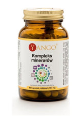 Yango Komplex mineralów supplement bottle with 90 capsules for health benefits like bone and muscle support.