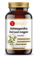 Yango Ashwagandha 10:1 extract in capsule form, supports stress management and boosts immunity, 90 capsules.