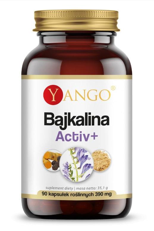 Yango Bajkalina Activ+ supplement bottle with 90 capsules for joint, muscle, and digestive health.