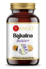 Yango Bajkalina Activ+ supplement bottle with 90 capsules for joint, muscle, and digestive health.