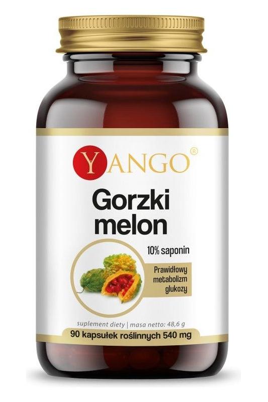 Yango Bitter Melon Extract bottle with 90 capsules for blood sugar support and digestion.
