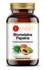 Yango Bromelain + Papain supplement bottle, 90 capsules for digestive support and nutrient absorption.