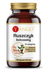 Yango Butcher's Broom Extract bottle with 90 capsules, supporting venous circulation and digestion.