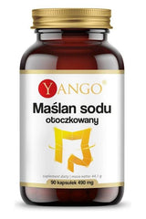 Yango Butyric Acid supplement bottle, 90 capsules, 490 mg dosage, promotes digestive health.