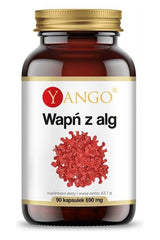 Yango Calcium supplement from red algae in a bottle, containing 90 capsules, 690 mg each.