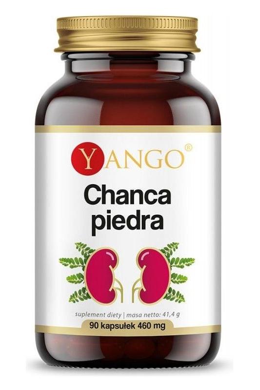 Yango Chanca Piedra supplement bottle with 90 vegetarian capsules for urinary health support.