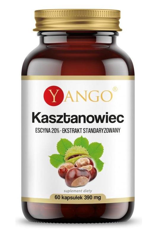 Yango Chestnut extract 20% Escin in a 60-capsule bottle for dietary supplement support.