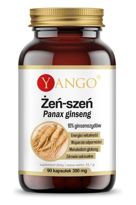Yango Chinese Ginseng supplement in a 90-capsule bottle, boosts energy, supports immunity and enhances mental clarity.