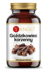 Yango Clove supplement in a bottle, 90 vegetarian capsules, natural antiparasitic and antifungal properties.