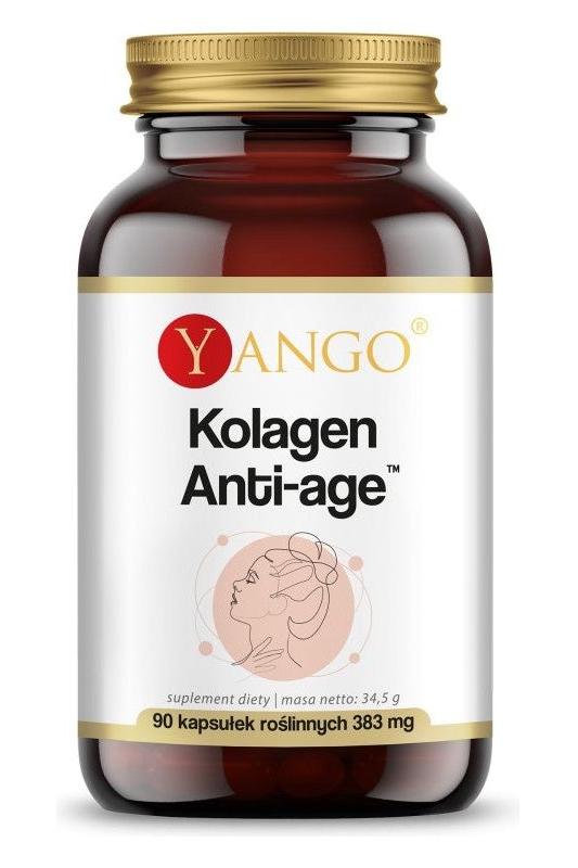Yango Collagen Anti-Age supplement bottle with 90 capsules for skin elasticity and joint health.